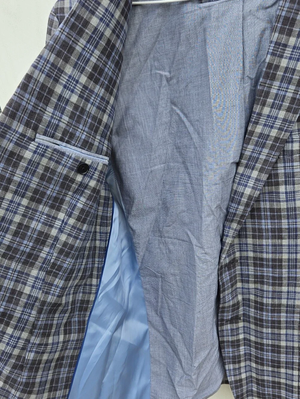 Banana Republic Mens Linen Blue Gray Plaid Sports Coat 44 Regular